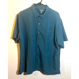 Van Heusen Men’s XL Short Sleeve Button-Up Shirt Teal Textured – Relaxed Casual